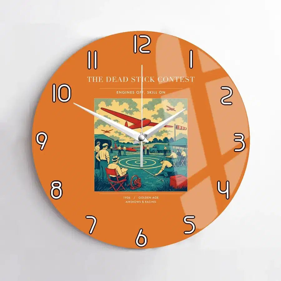 VINTAGE G4257 - The Dead Stick Contest - Designed Wall Clocks design on orange no-frame