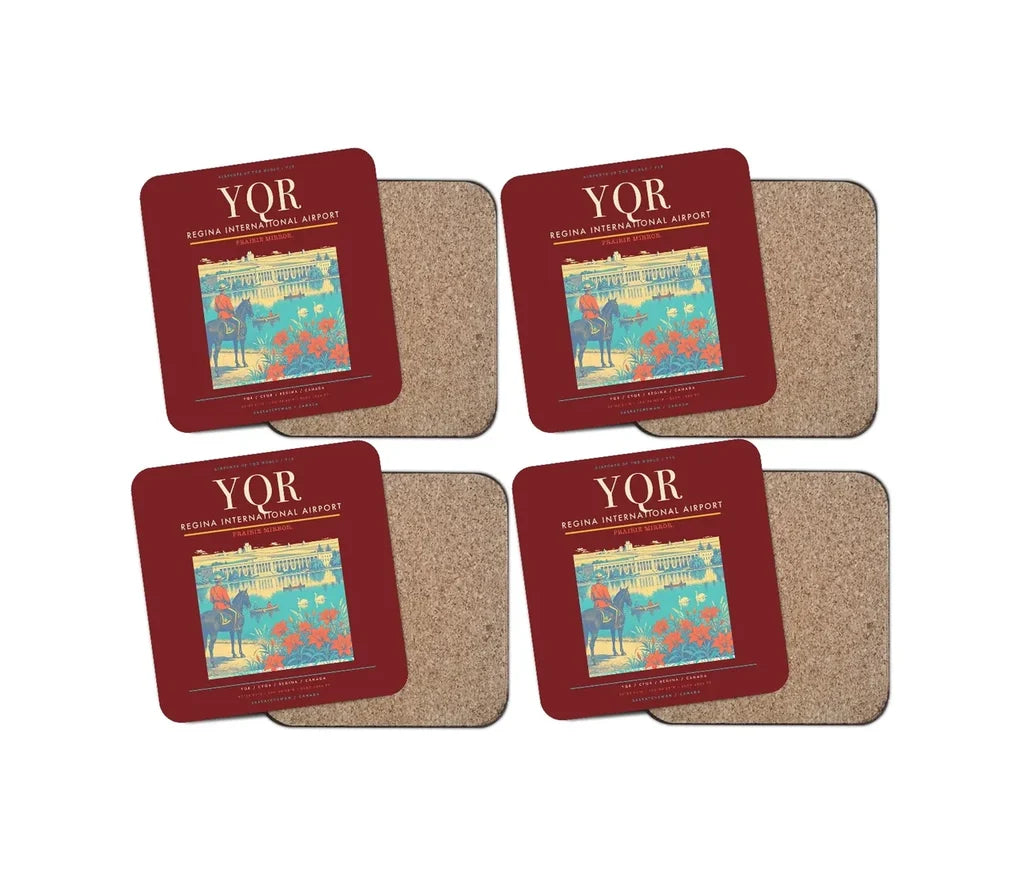 Regina International Airport (YQR) design on dark red 4 pieces set coaster