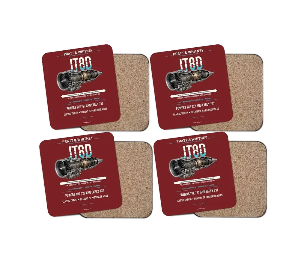 JT8D design on dark red 4 pieces set coaster