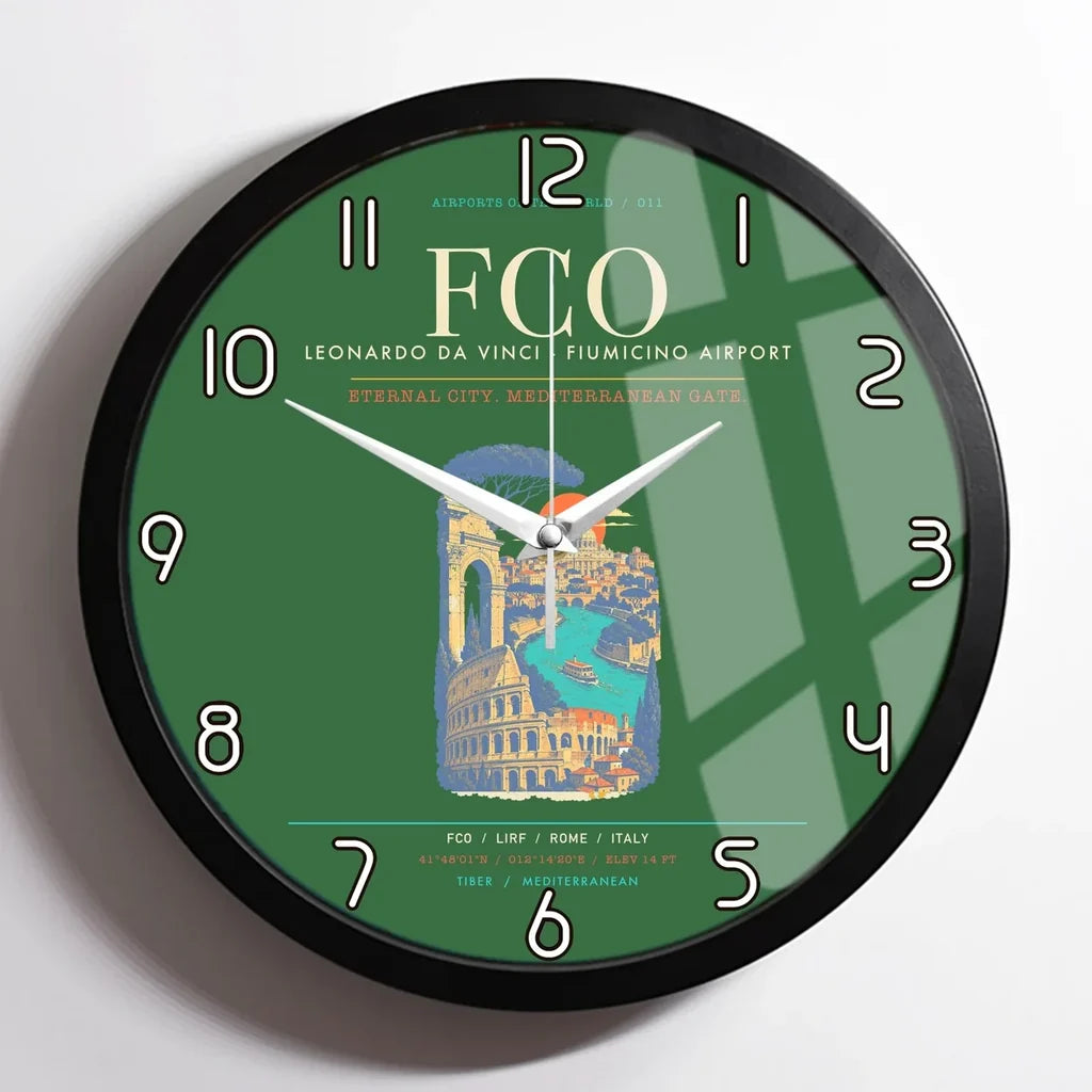 Rome Leonardo da Vinci Fiumicino Airport FCO Wall-Clock Framed - Green