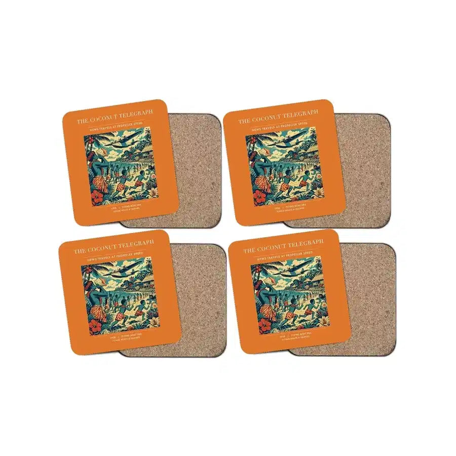 The Coconut Telegraph - Designed Coasters design on orange 4-pieces-set