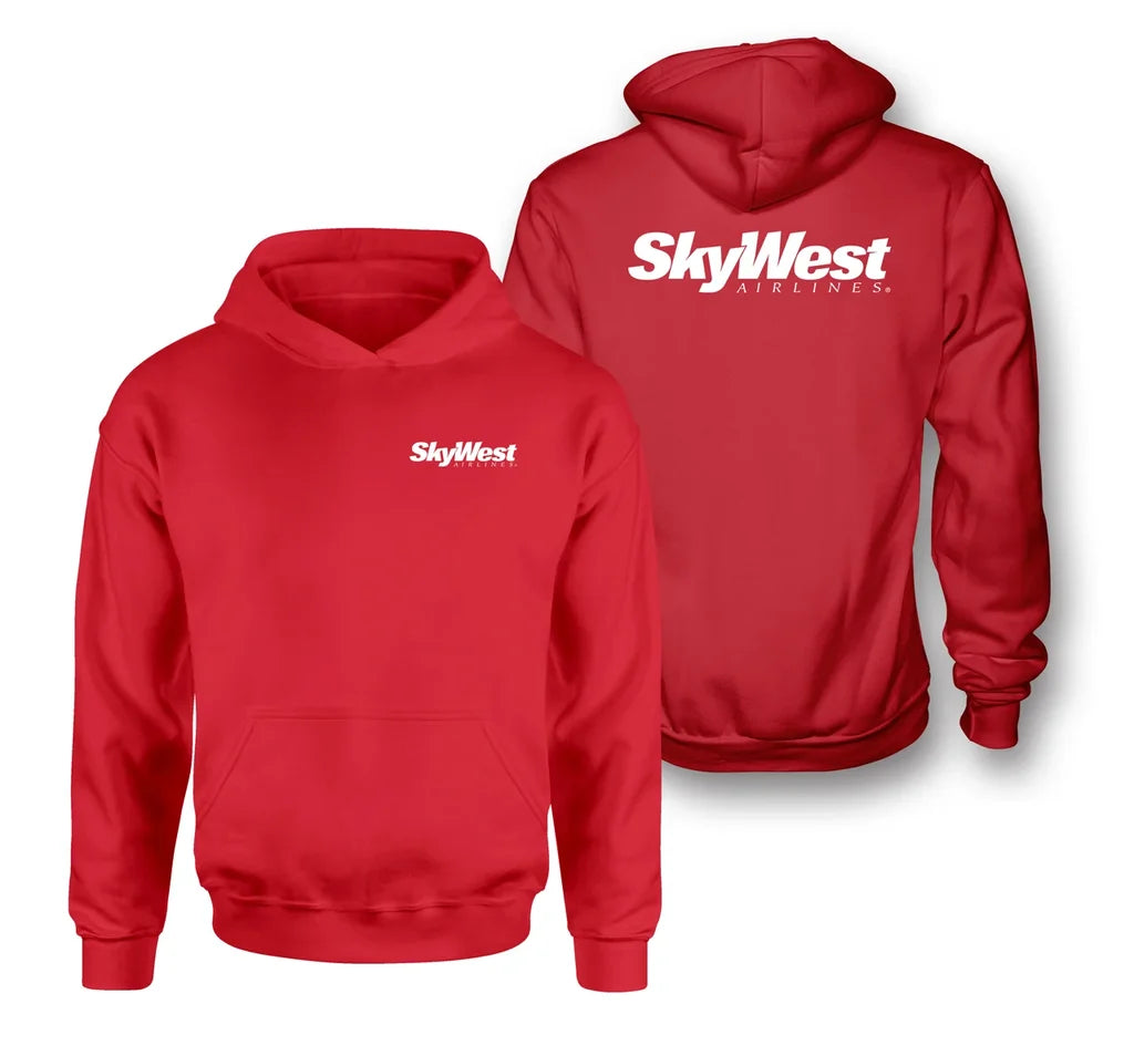 Skywest Airlines logo on red double side hoodie