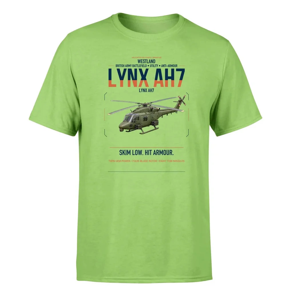 Westland Lynx AH7 design on light green t-shirt, single-side print
