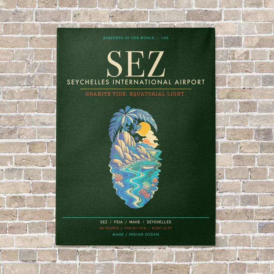 Seychelles International Airport SEZ - Canvas Framed - Dark Green