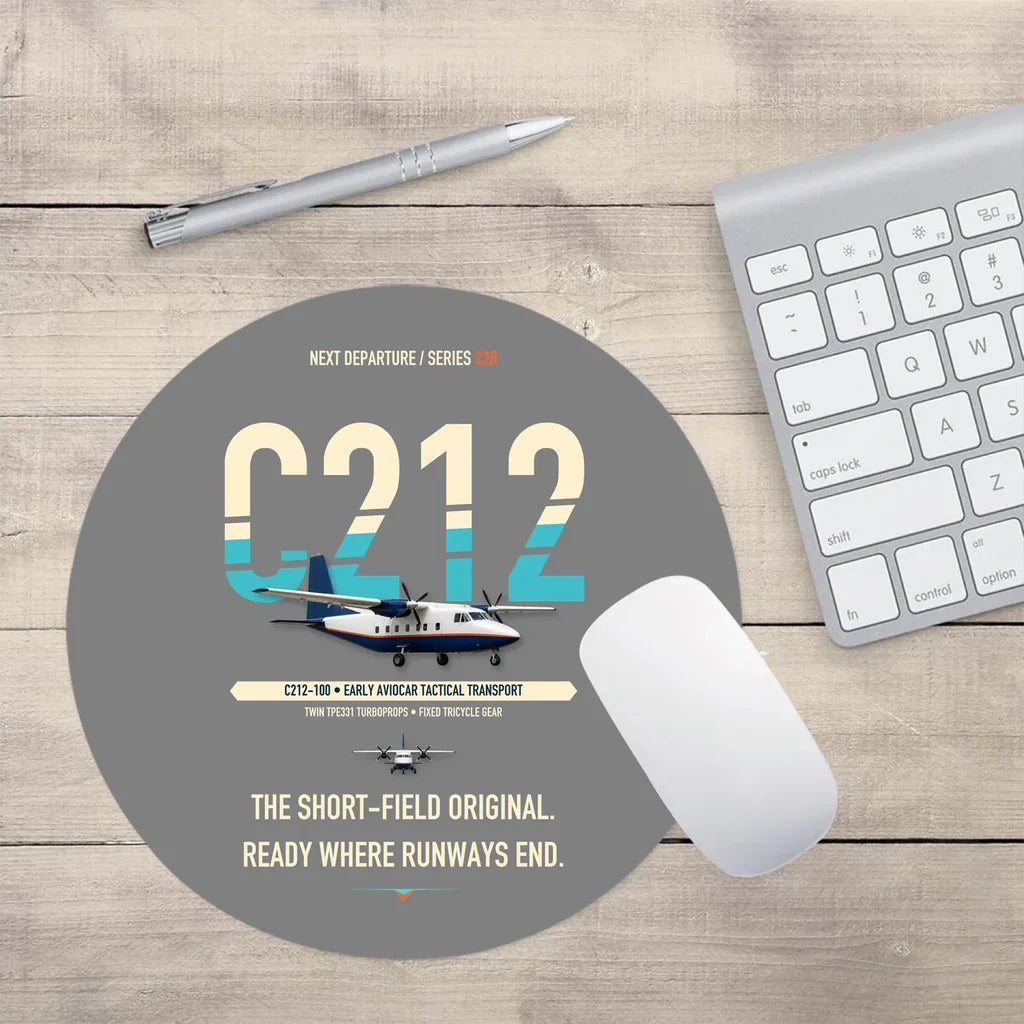CASA C-212-100 Aviocar design on gray round mouse pad