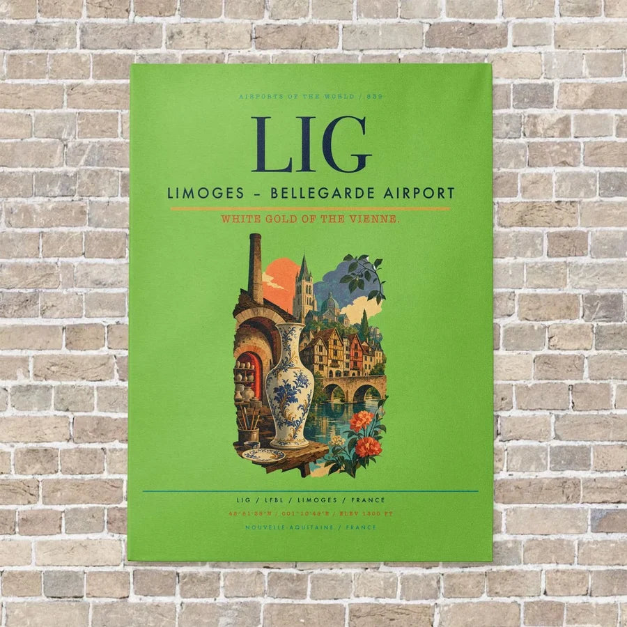 Limoges – Bellegarde Airport LIG vertical canvas print - no frame - light green background