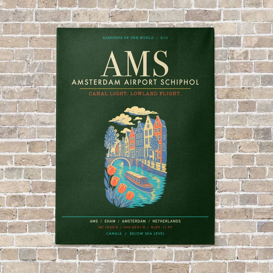 Amsterdam Airport Schiphol AMS - Canvas Framed - Dark Green