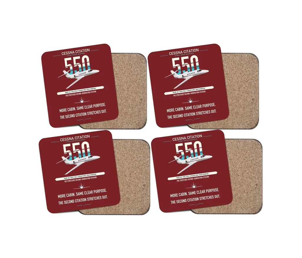 Cessna Citation 550 - Citation II design on dark red 4 pieces set coaster