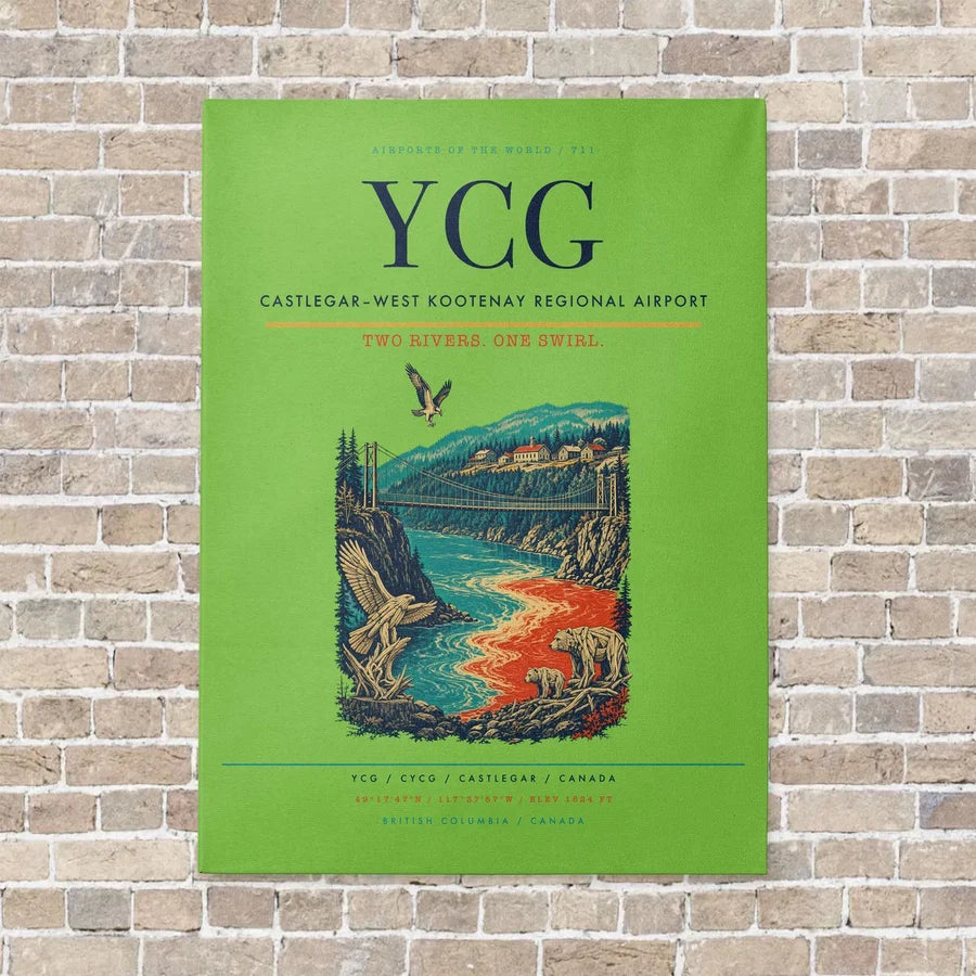Castlegar–West Kootenay Regional Airport YCG vertical canvas print - no frame - light green background
