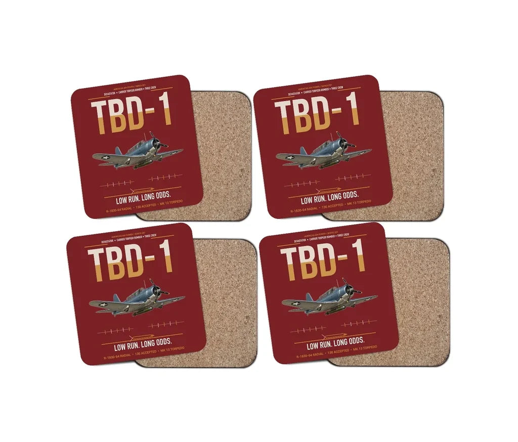 TBD-1 Devastator design on dark red 4 pieces set coaster