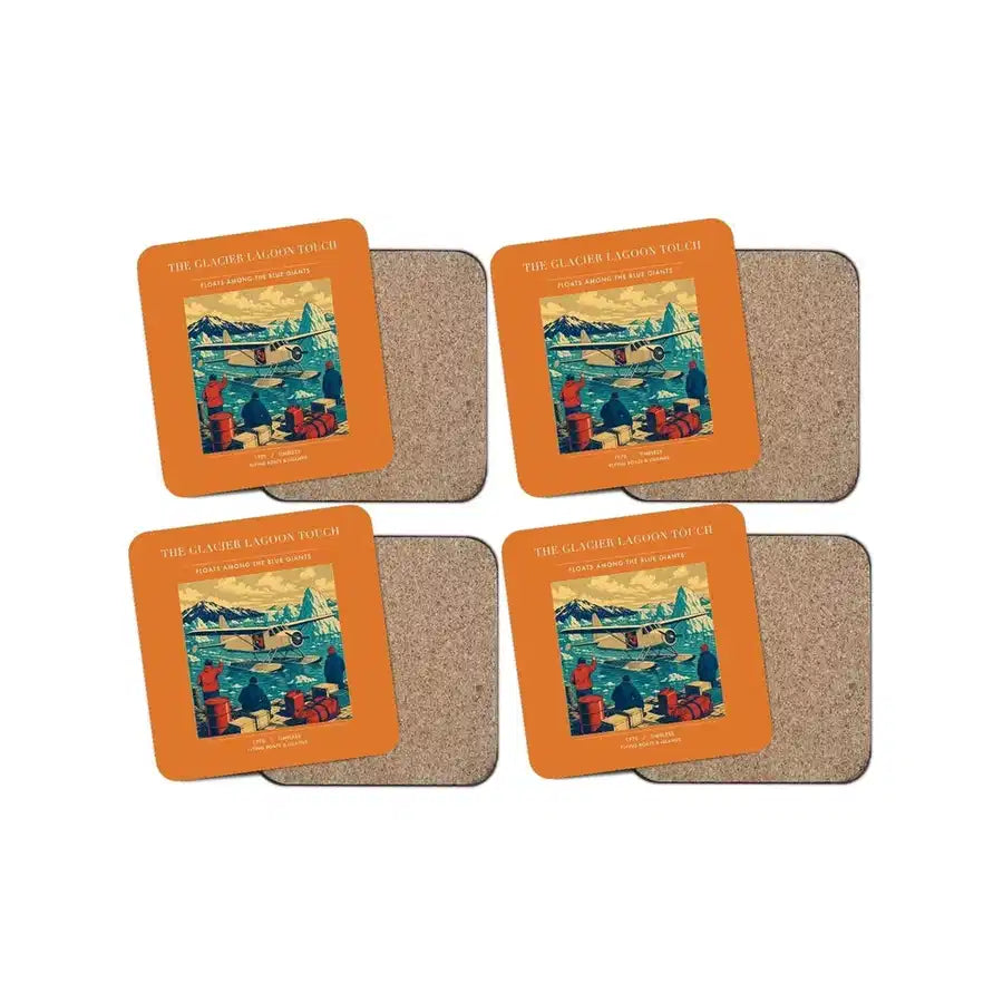 The Glacier Lagoon Touch - Designed Coasters design on orange 4-pieces-set
