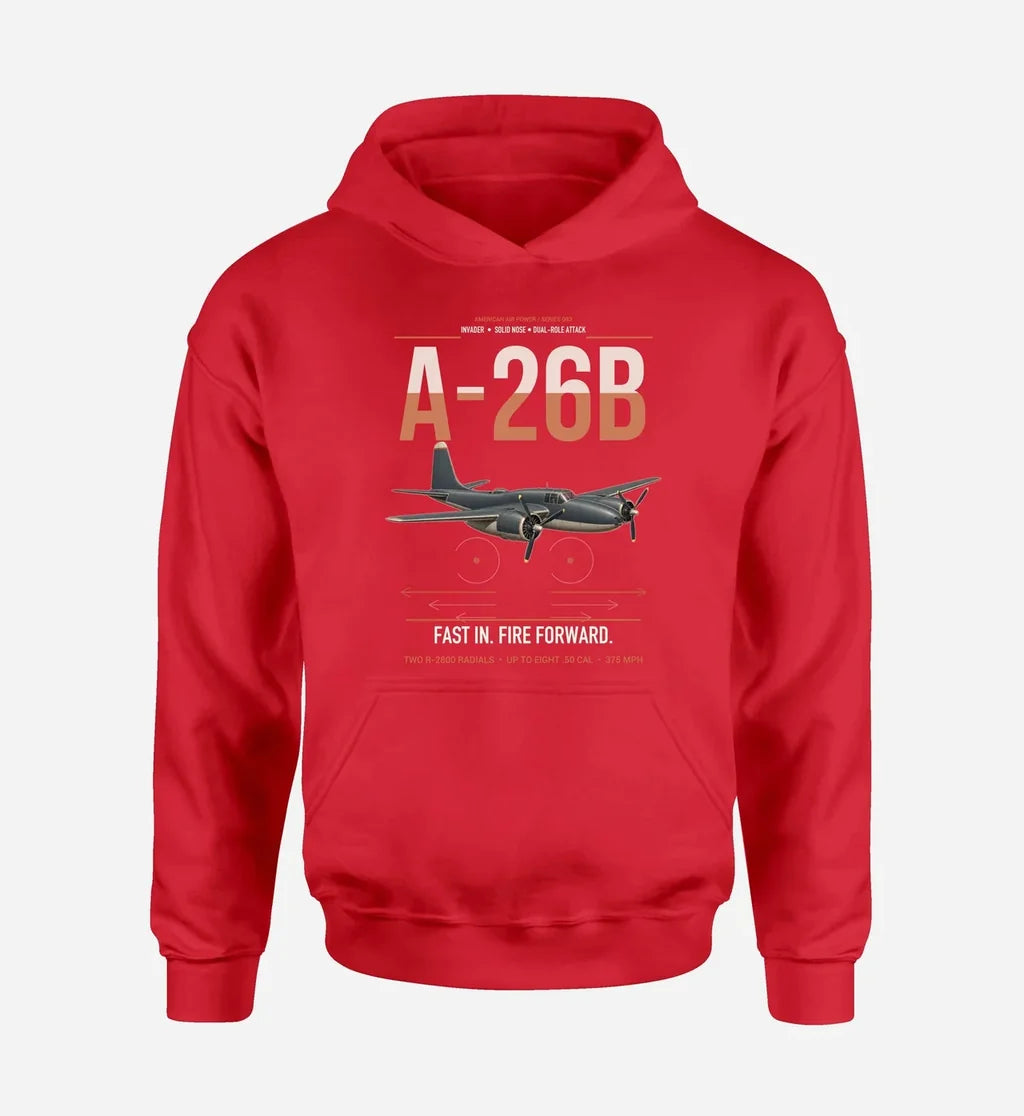 A-26B Invader design on red double-side hoodie