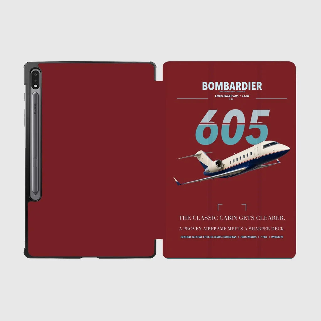 Bombardier Challenger 605 design on dark red samsung tablet tablet case