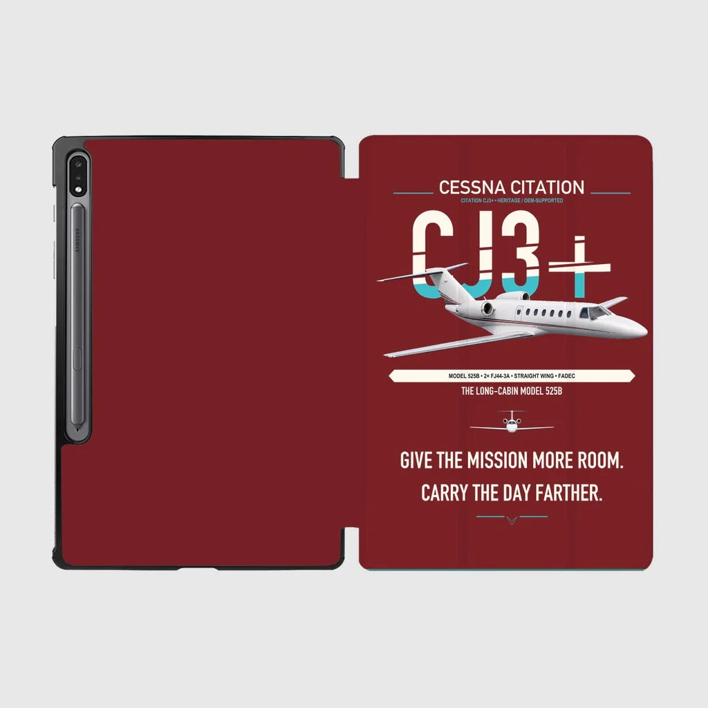 Cessna Citation CJ3+ design on dark red samsung tablet tablet case