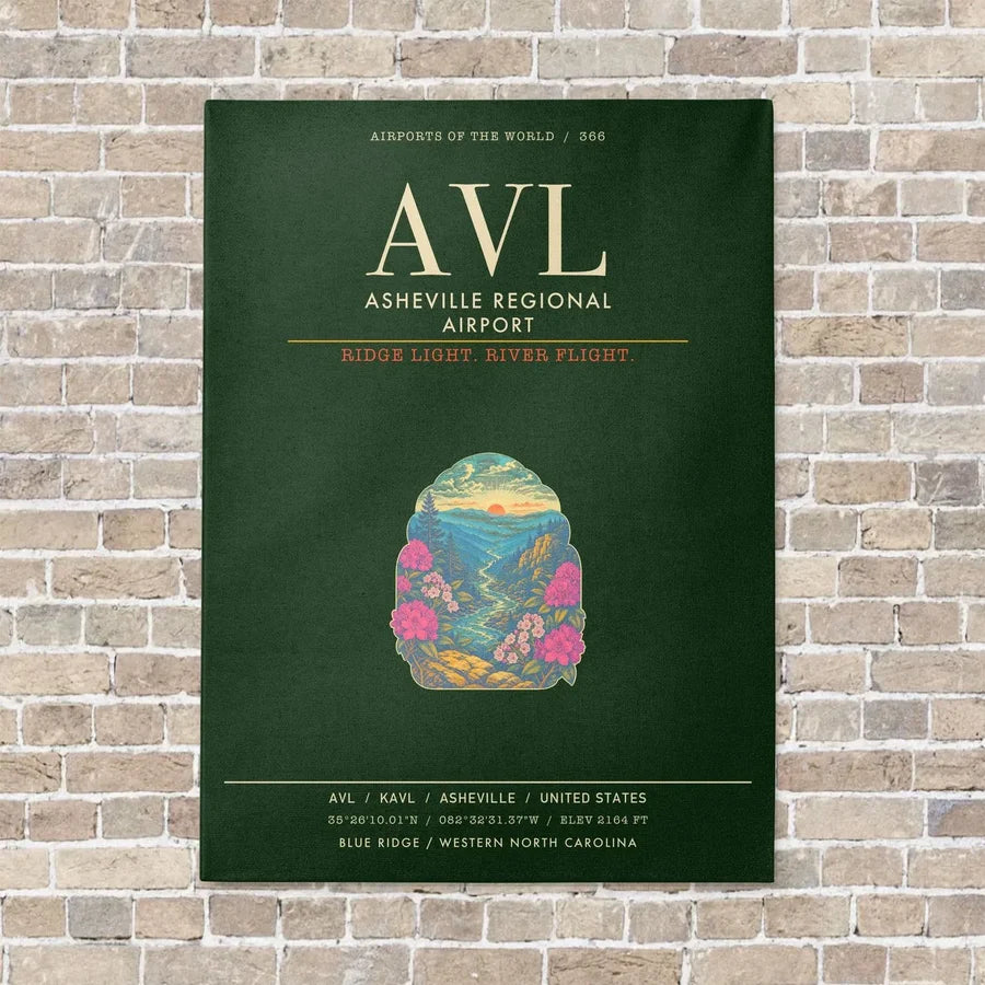 Asheville Regional Airport AVL - Canvas Framed - Dark Green