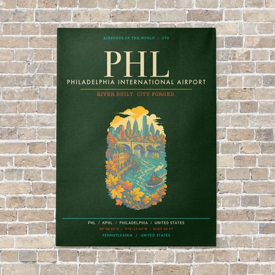 Philadelphia International Airport PHL - Canvas Framed - Dark Green