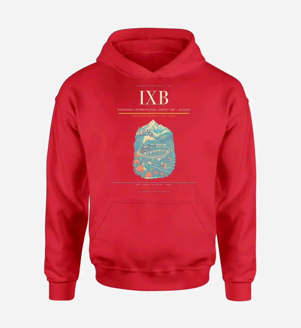 Bagdogra International Airport (IXB) design on red hoodie single-side print