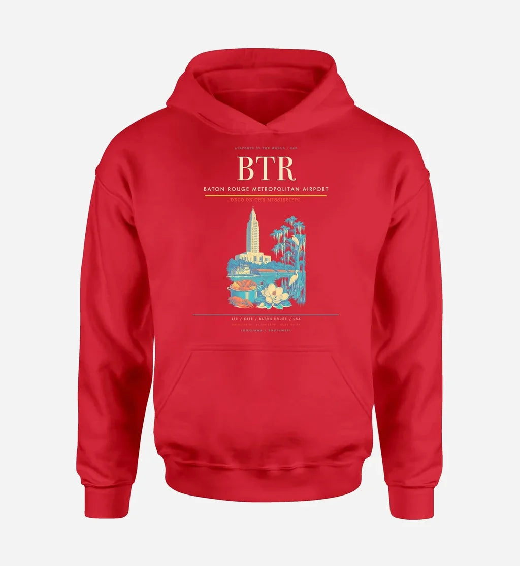 Baton Rouge Metropolitan Airport (BTR) design on red hoodie single-side print