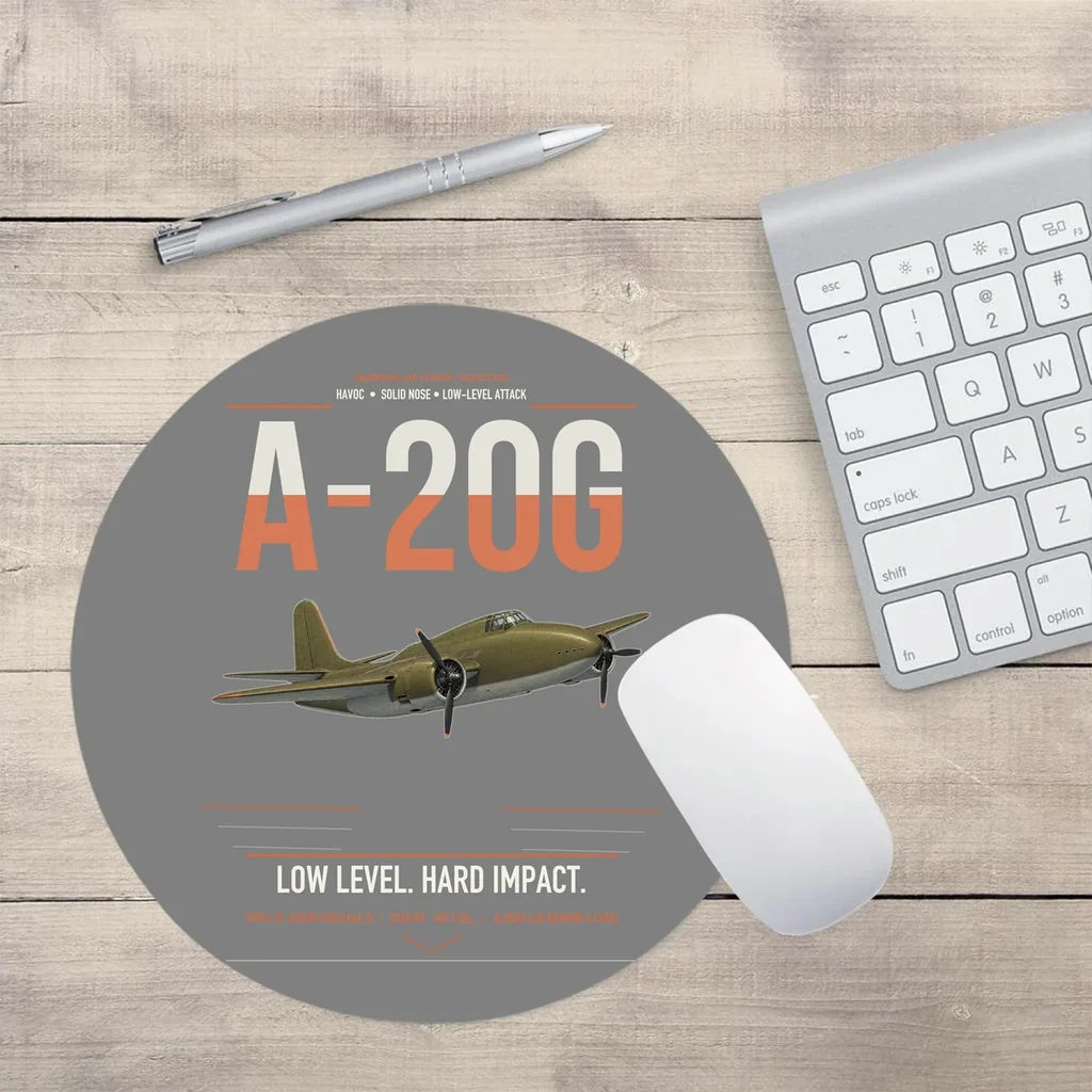 A-20G Havoc design on gray round mouse pad