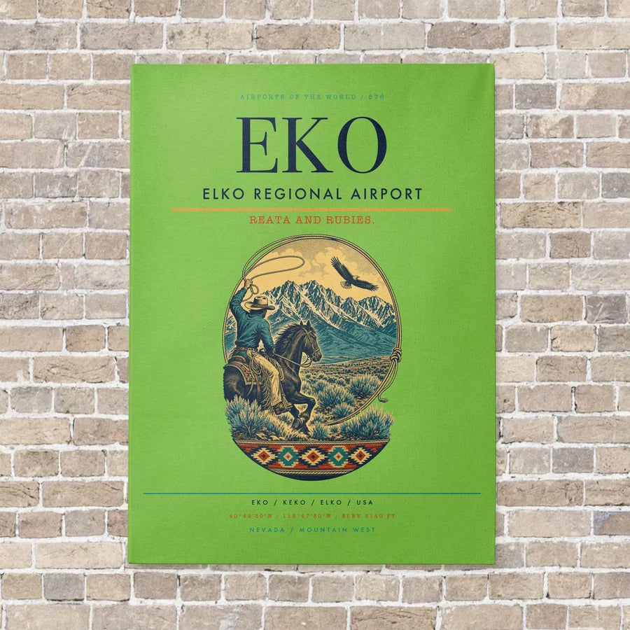 Elko Regional Airport EKO vertical canvas print - no frame - light green background