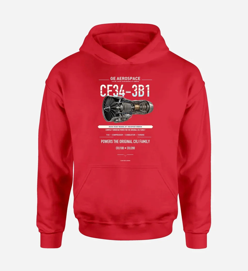CF34-3B1 design on red hoodie single side