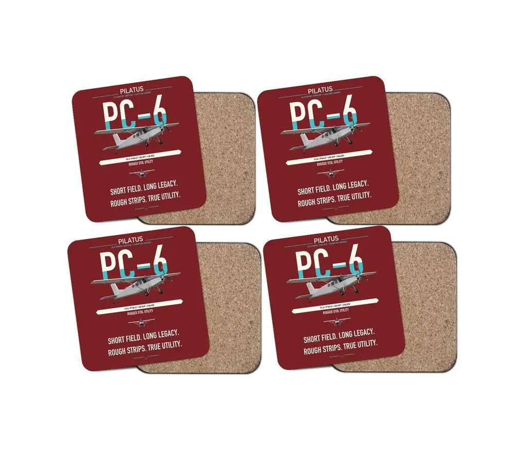 Pilatus PC-6 Porter design on dark red 4 pieces set coaster