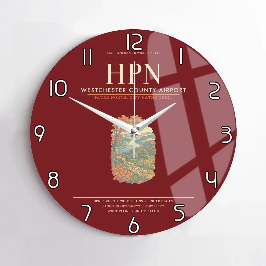 Westchester County Airport HPN Wall-Clock No-Frame - Dark Red