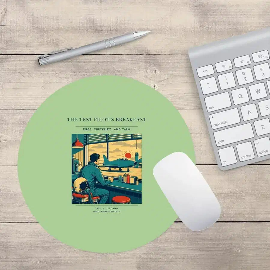 VINTAGE G4457 - The Test Pilot's Breakfast - Designed Mouse Pads design on lightgreen round