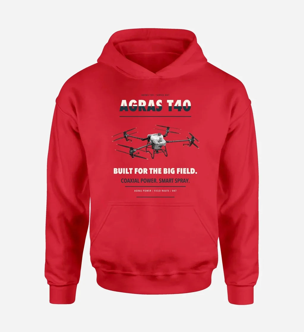 DJI Agras T40 design on red hoodie single side