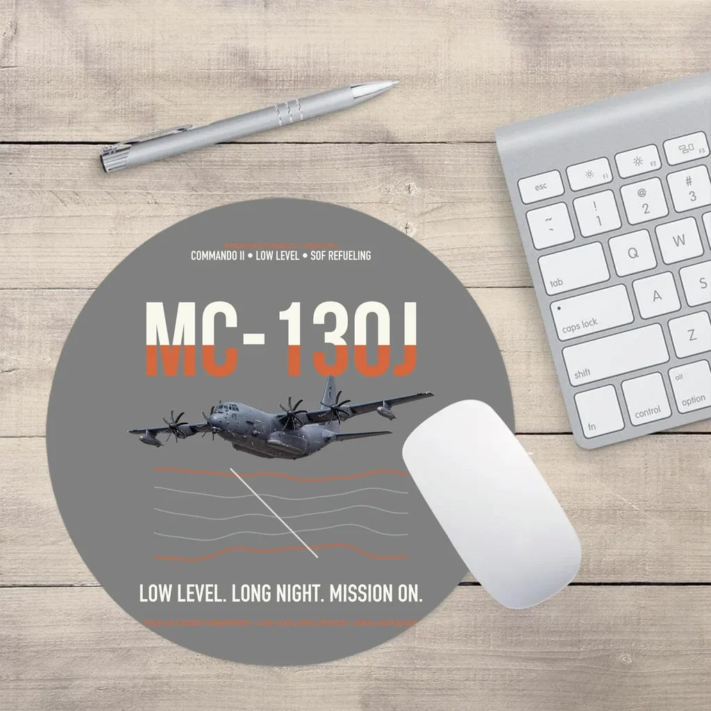 MC-130J COMMANDO II design on gray round mouse pad