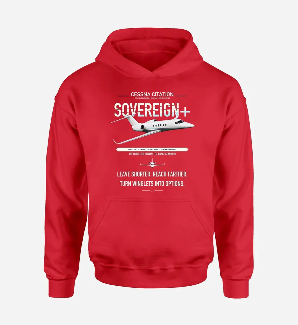 Cessna Citation Sovereign+ design on red double-side hoodie, single-side print