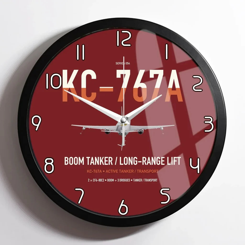 Boeing KC-767A design on dark red framed wall clock