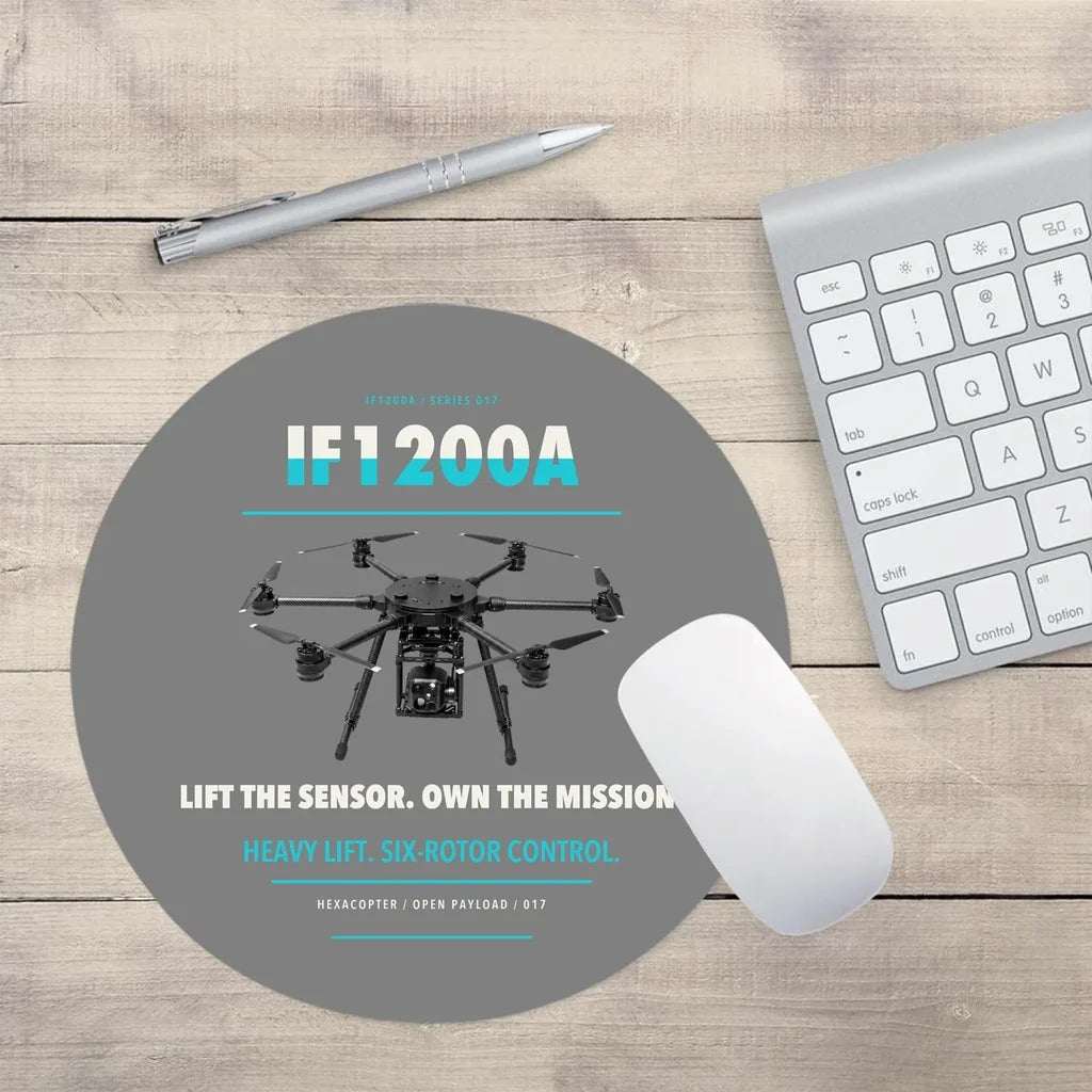 Inspired Flight IF1200A design on gray round mouse pad