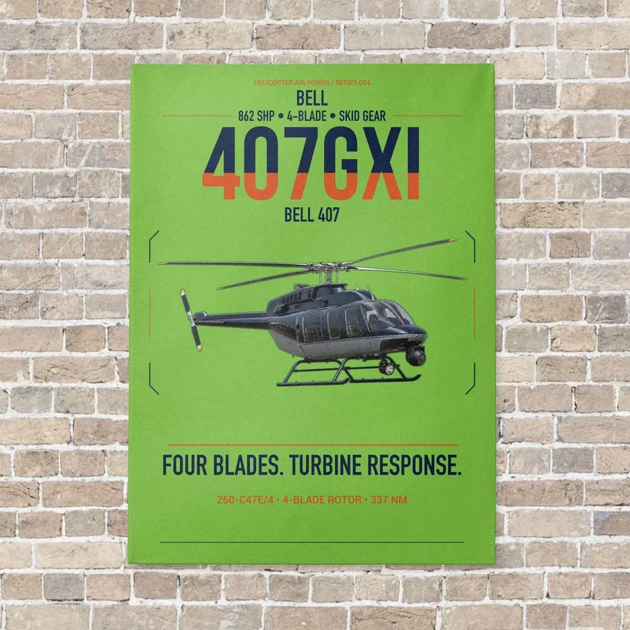 Bell 407GXi vertical canvas print - no frame - light green background