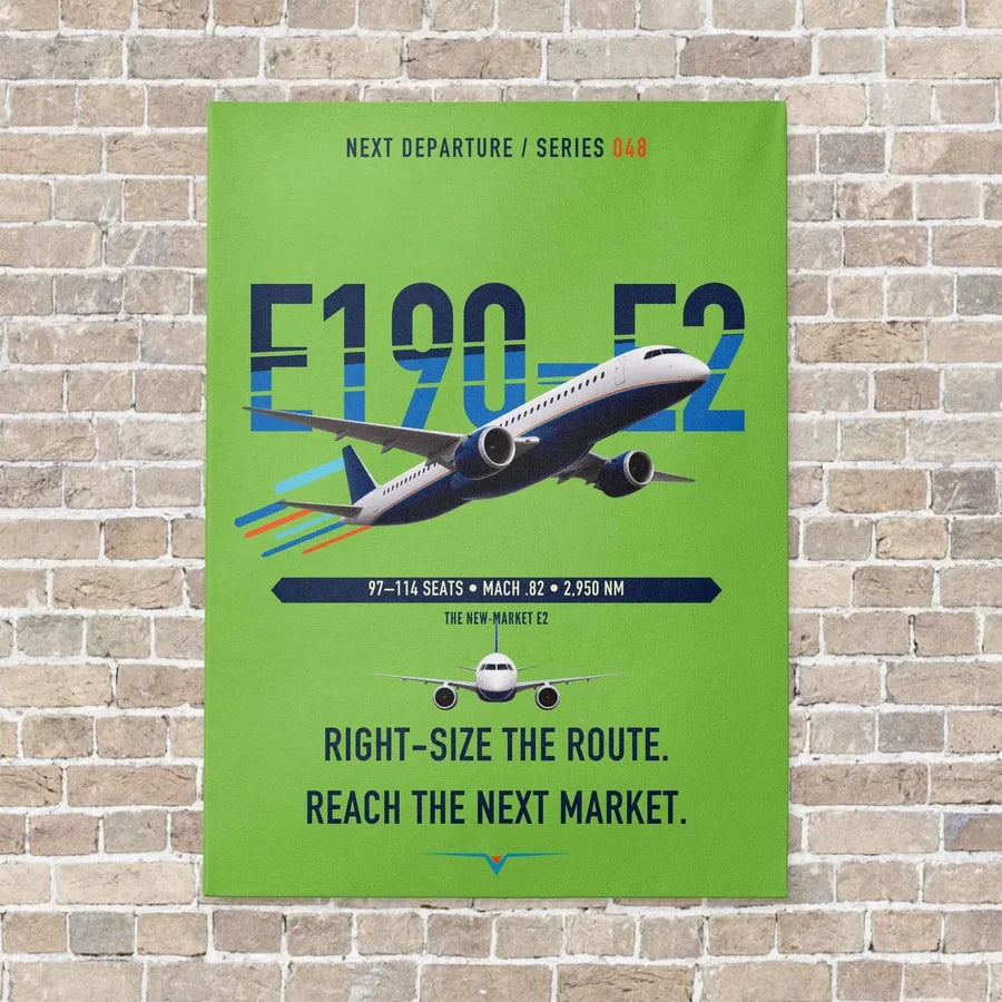 Embraer E190-E2 vertical canvas print - no frame - light green background