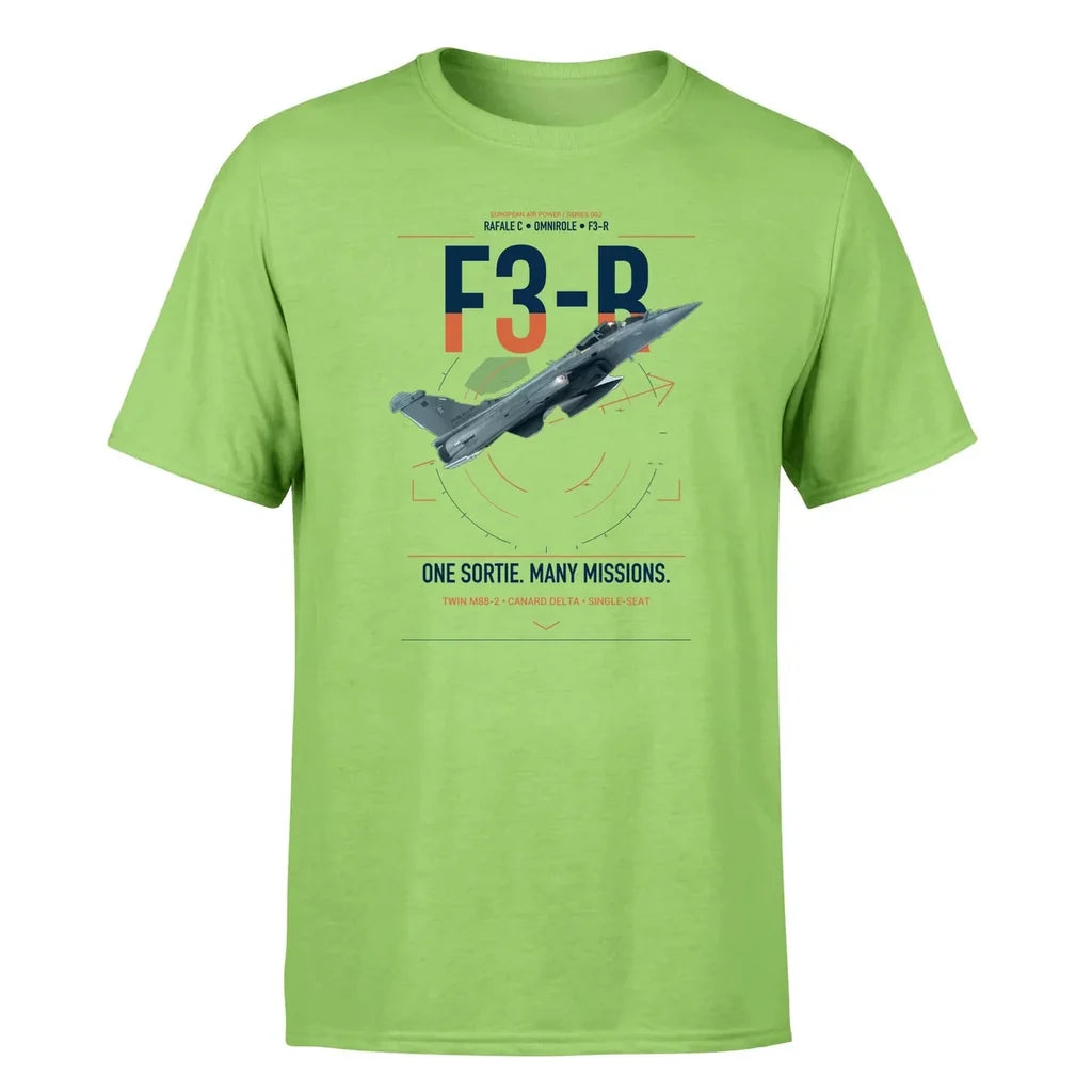 Dassault Rafale C — F3-R standard design on light green t-shirt, single-side print