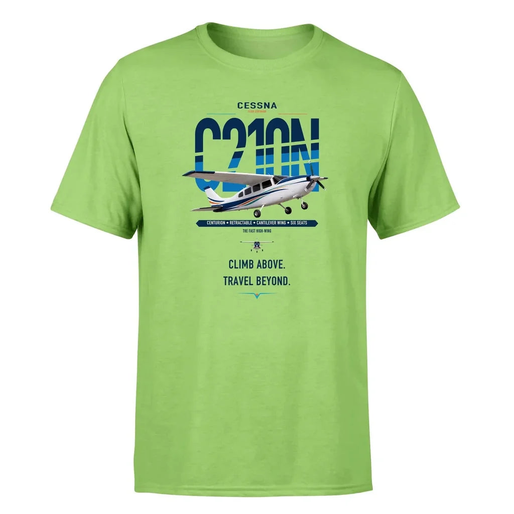 Cessna T210N Centurion design on light green t-shirt, single-side print