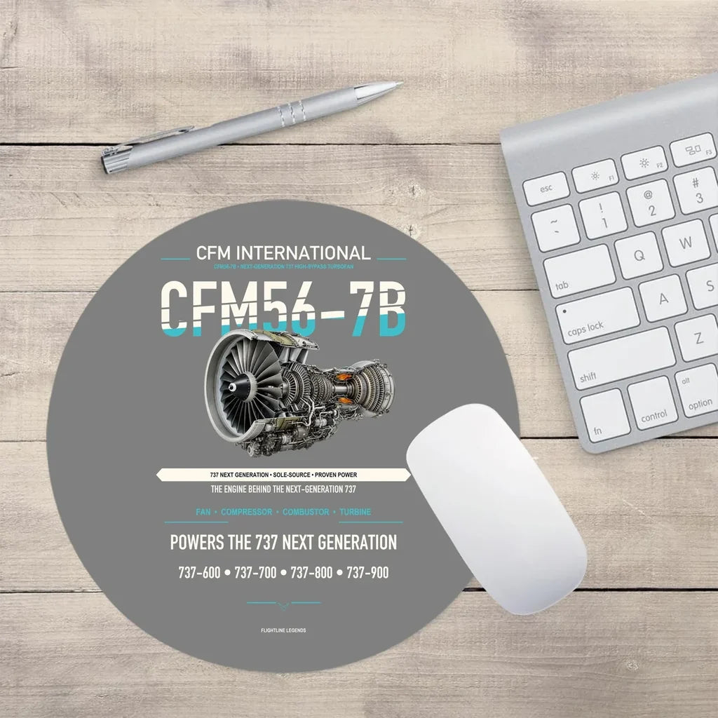 CFM56-7B design on gray round mouse pad