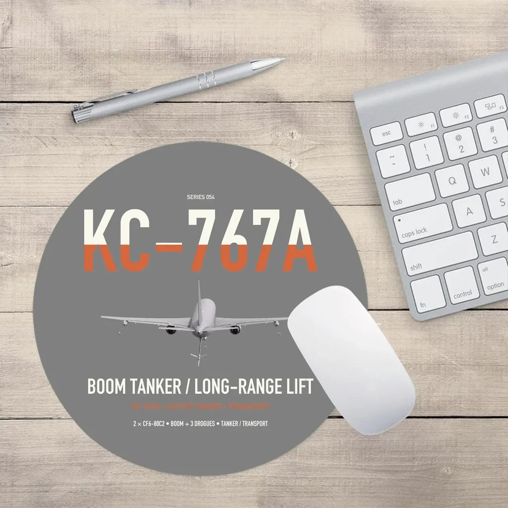 Boeing KC-767A design on gray round mouse pad