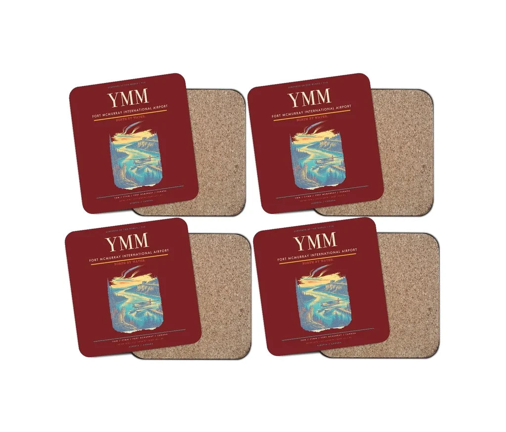 Fort McMurray International Airport (YMM) design on dark red 4 pieces set coaster