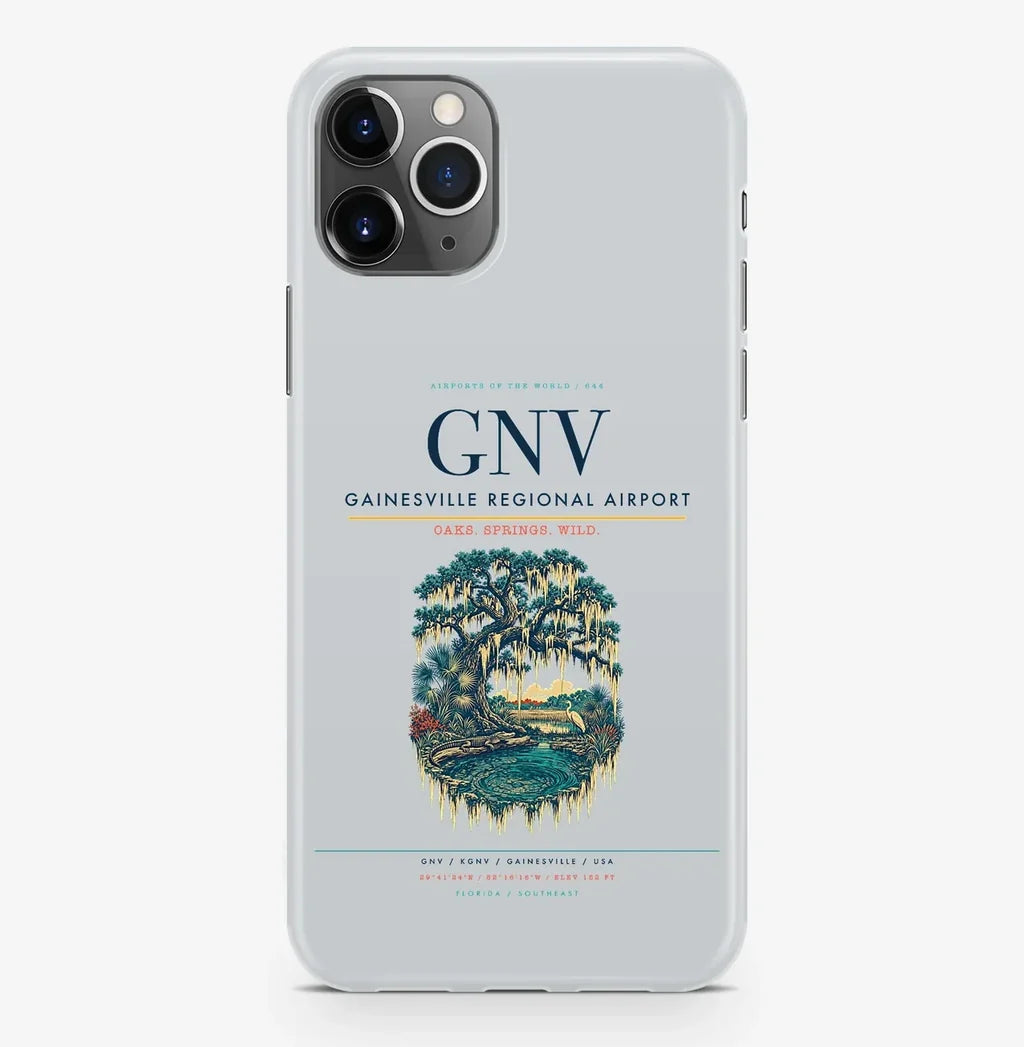 Gainesville Airport (GNV) design on light gray iPhone 16 Pro MagSafe case