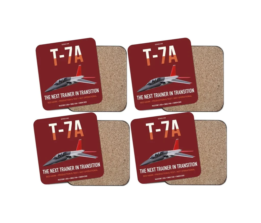 T-7A Red Hawk design on dark red 4 pieces set coaster