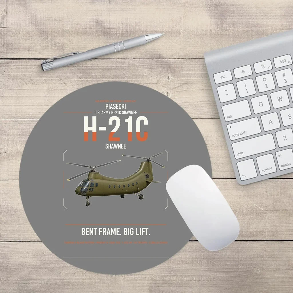 Piasecki H-21C Shawnee design on gray round mouse pad