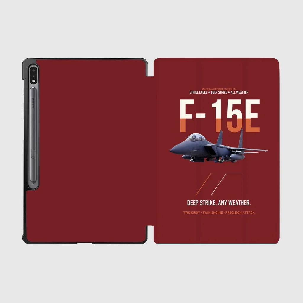 F-15E Strike Eagle Deep Strike Any Weather design on dark red samsung tablet tablet case