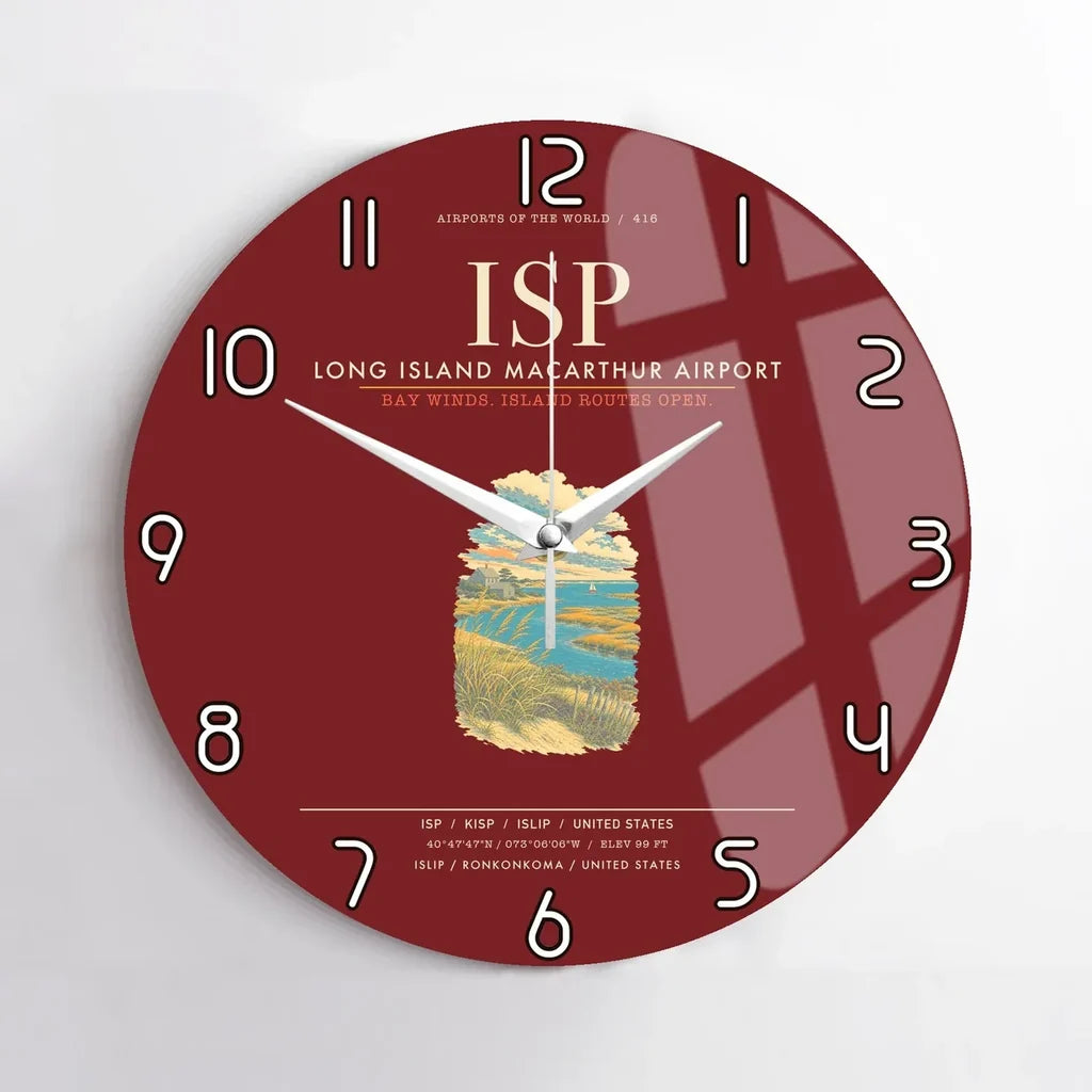 Long Island MacArthur Airport ISP Wall-Clock No-Frame - Dark Red