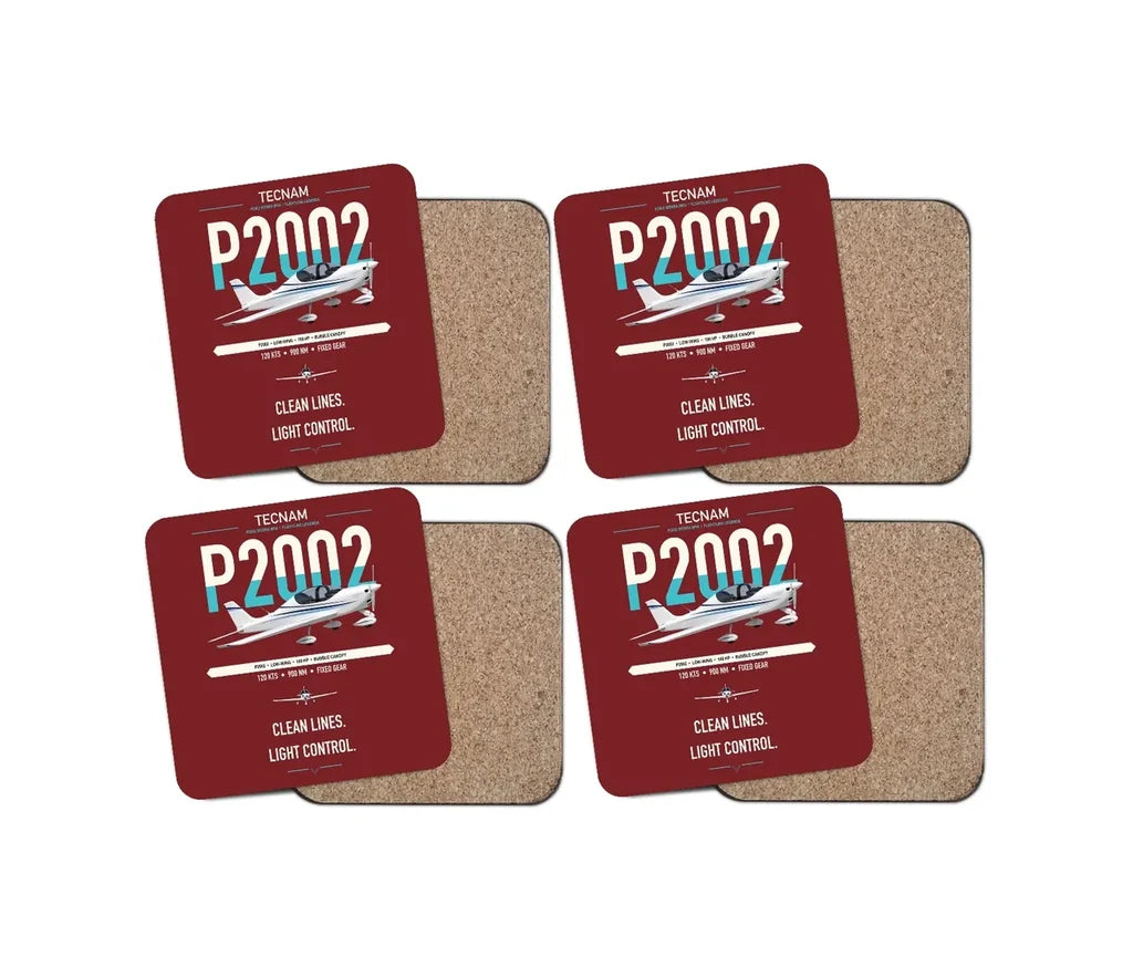 Tecnam P2002 Sierra MkII design on dark red 4 pieces set coaster