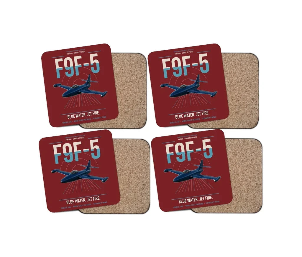 F9F-5 Panther design on dark red 4 pieces set coaster