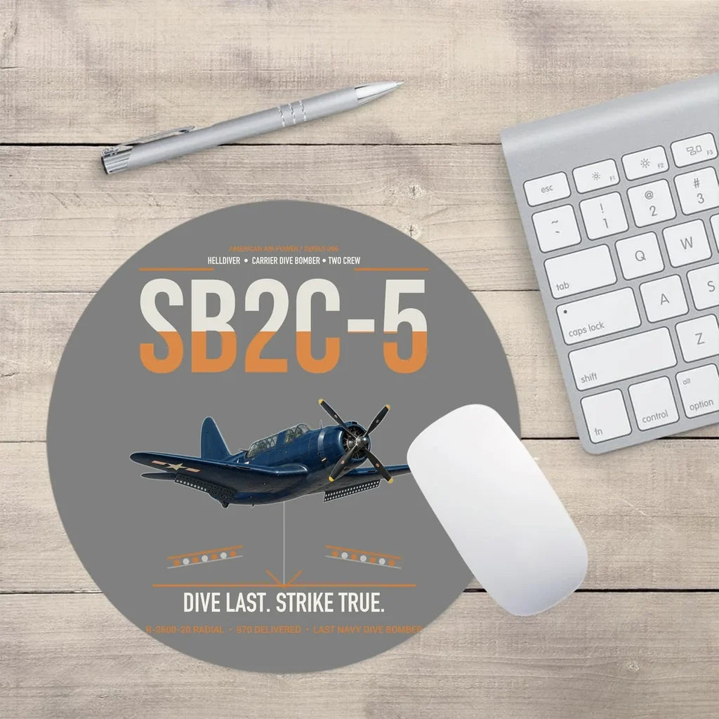 SB2C-5 Helldiver design on gray round mouse pad