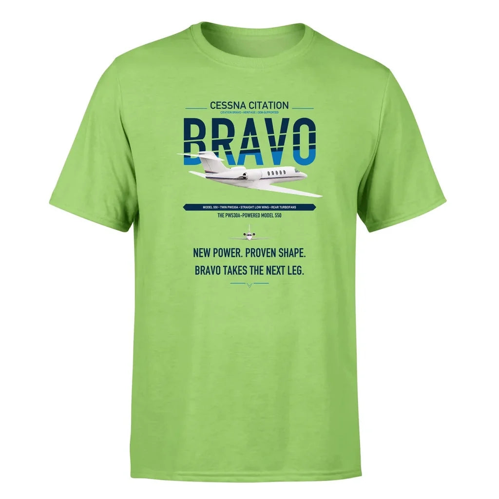 Cessna Citation Bravo design on light green double-side t-shirt, single-side print