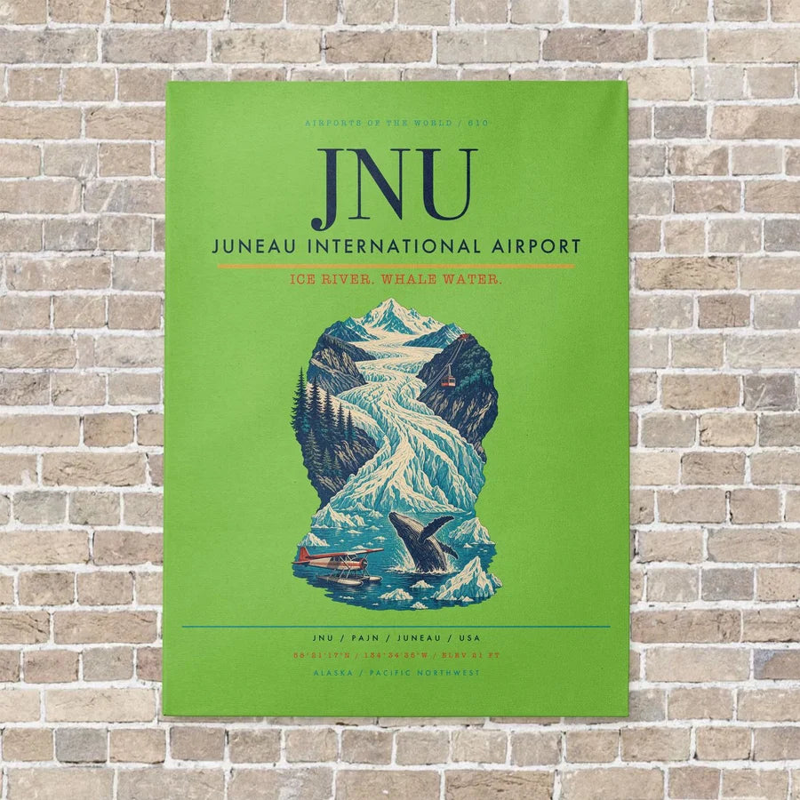 Juneau International Airport JNU vertical canvas print - no frame - light green background